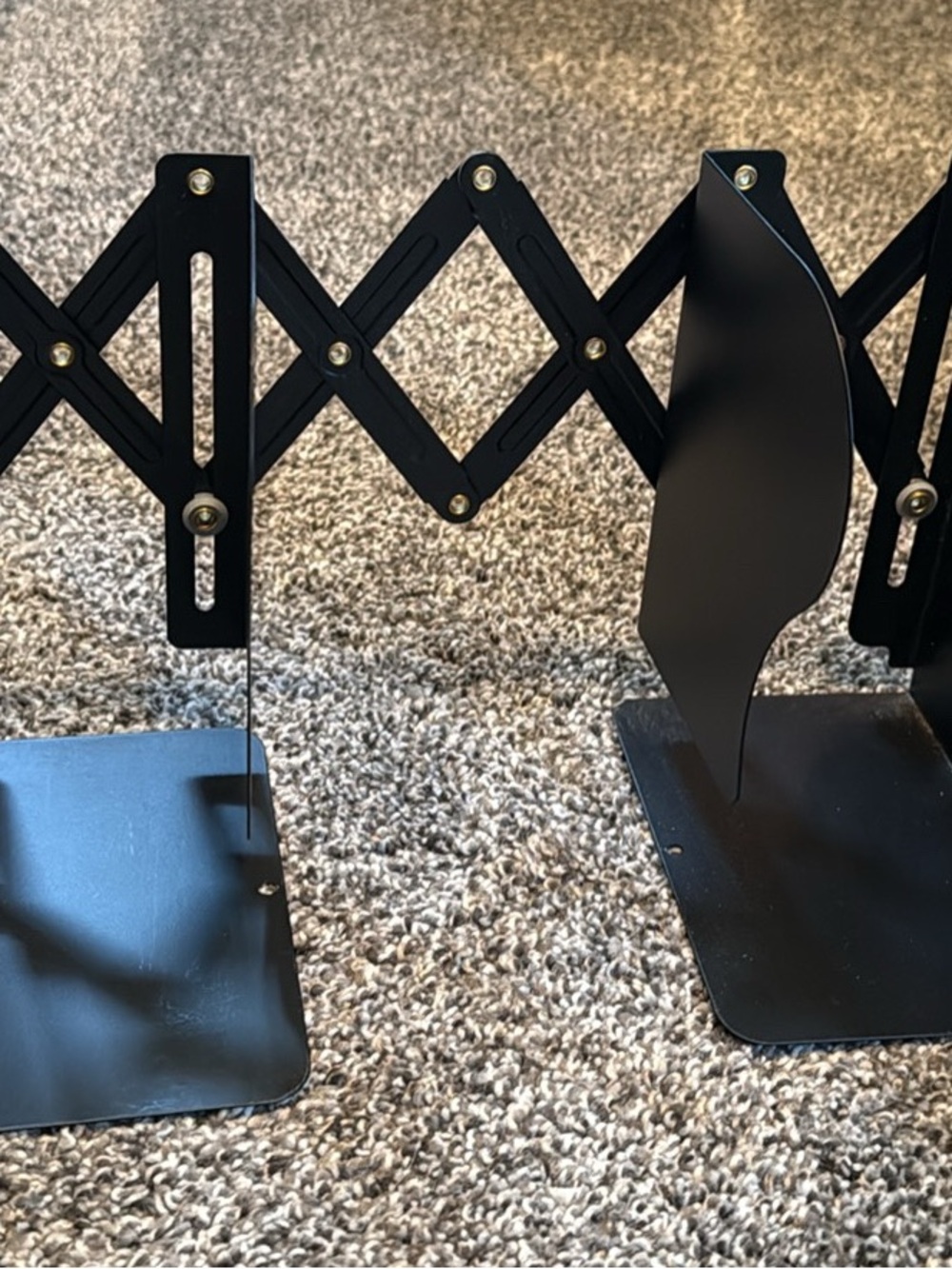 Adjustable Black Metal Bookends - Expandable Scissor Design